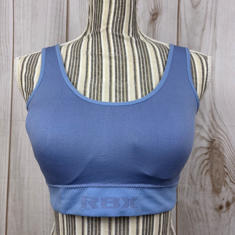 RBX Fit Sports Bra Padded Activewear Workout Bralette Knit Padded Blue Sz Large